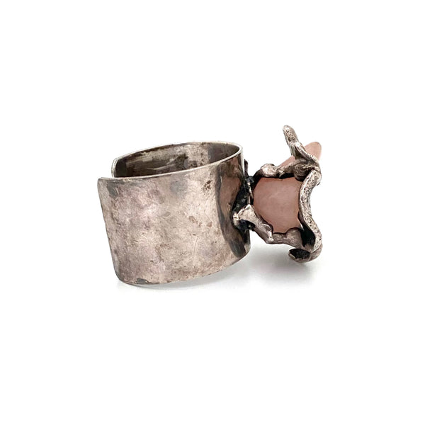 Annette Borke huge silver & rose quartz cuff bracelet