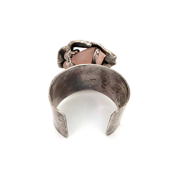 Annette Borke huge silver & rose quartz cuff bracelet