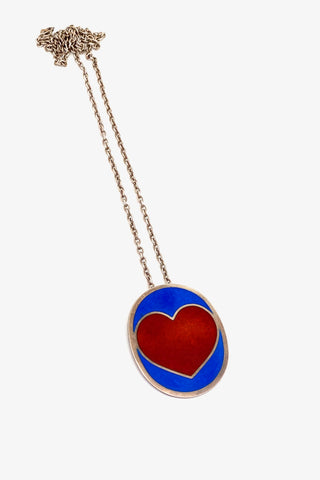 Anton Michelsen Denmark large vintage silver enamel heart pendant necklace Per Arnoldi Scandinavian Modernist jewelry design