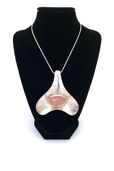 Dansk Smykkekunst Denmark vintage silver rose quartz large pendant necklace Scandinavian Modernist jewelry design