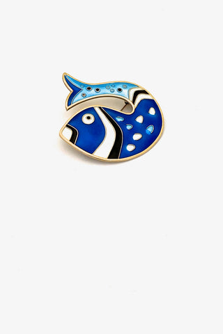 David-Andersen Norway vintage silver enamel fish brooch blue Scandinavian Modernist jewelry design