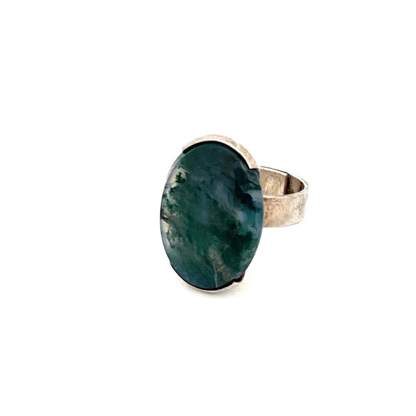 Elis Kauppi large silver & moss agate ring