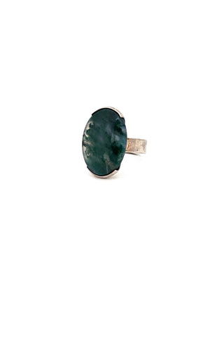 Elis Kauppi Kupittaan Kulta Finland vintage silver moss agate large ring Scandinavian Modernist jewelry design