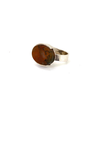 Elis Kauppi Kupittaan Kulta Finland vintage silver red moss agate ring Scandinavian Modernist jewelry design