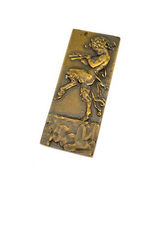 Henri Dropsy France vintage antique bronze plaque Pan playing pipes