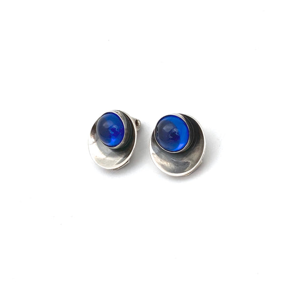 detail Niels From Denmark vintage silver clip earrings blue stone Scandinavian Modernist jewelry design