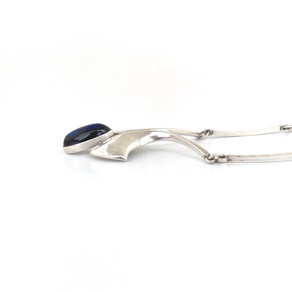 profile Niels From Denmark vintage silver blue stone pendant necklace Scandinavian Modernist jewelry design