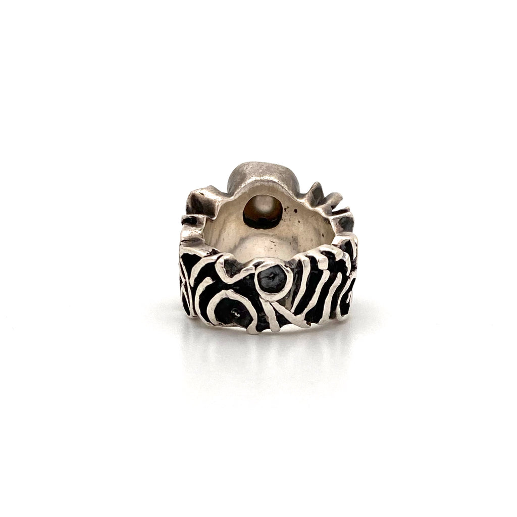 Hans Gehrig large brutalist silver & pearl ring