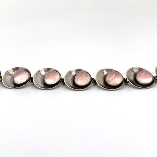 profile NE From Denmark vintage silver rose quartz link bracelet Scandinavian Modernist jewelry design