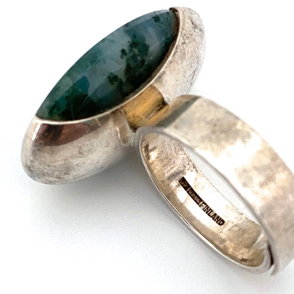 Elis Kauppi large silver & moss agate ring