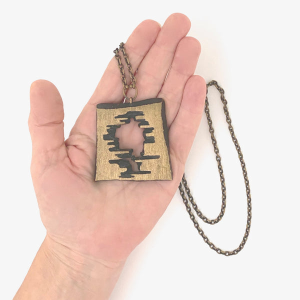 scale Karl Laine Finland vintage bronze large pendant necklace Scandinavian Modernist jewelry design