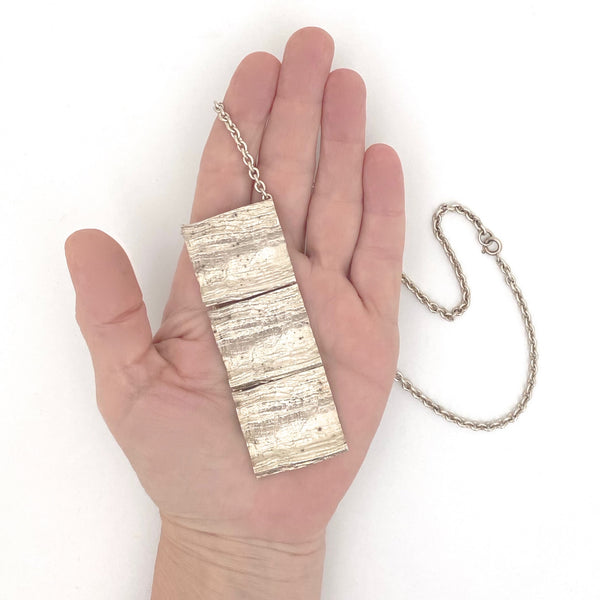 scale Knud V Andersen for Anton Michelsen Denmark large silver articulated Bark pendant necklace Scandinavian Modernist jewelry design