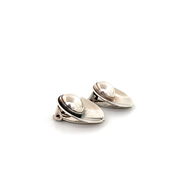 profile Niels Erik From Denmark vintage silver dome ear clips earrings Scandinavian Modernist jewelry design