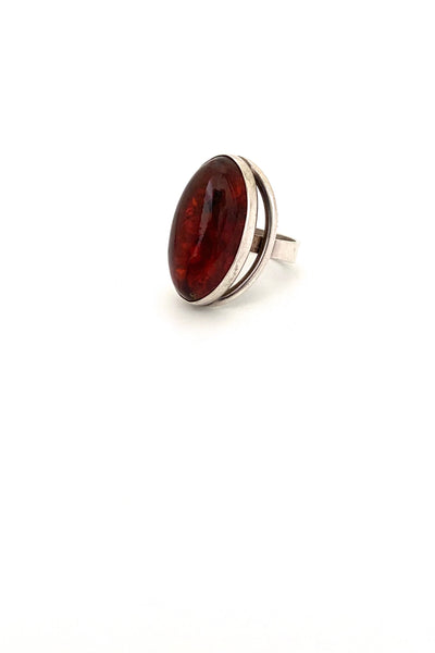 Niels From Denmark vintage silver amber large ring Scandinavian Modernist jewelry design