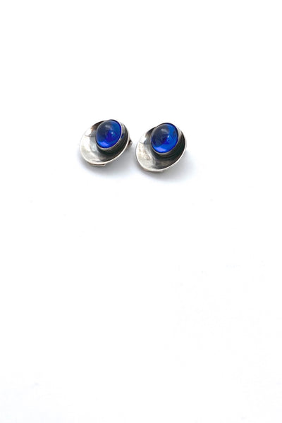 Niels From Denmark vintage silver clip earrings blue stone Scandinavian Modernist jewelry design