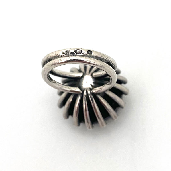 ORNO large silver & amber ring ~ Modernist design