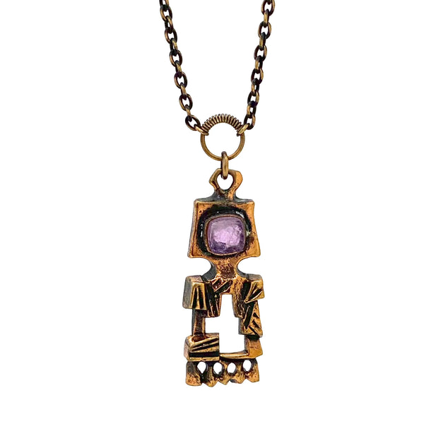 detail Pentti Sarpaneva Finland vintage bronze amethyst pendant necklace Scandinavian Modernist jewelry design