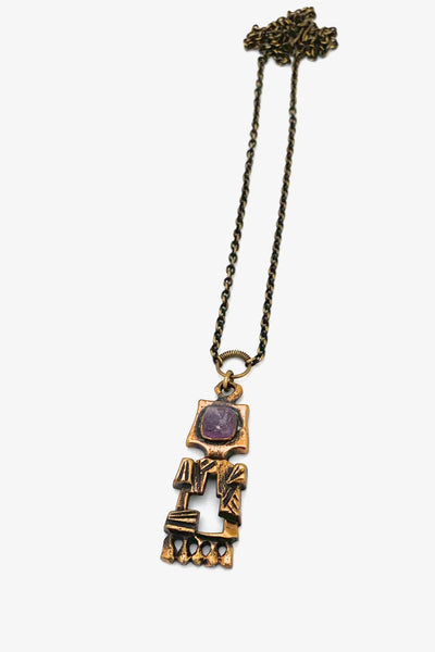 Pentti Sarpaneva Finland vintage bronze amethyst pendant necklace Scandinavian Modernist jewelry design