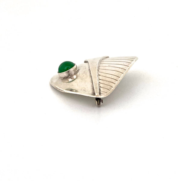 profile vintage Scandinavian silver chrysoprase brooch Anton Michelsen Sweden Denmark Per Sköld 1954 