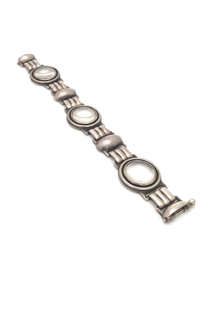 Poland vintage silver rock crystal panel link bracelet Modernist jewelry design