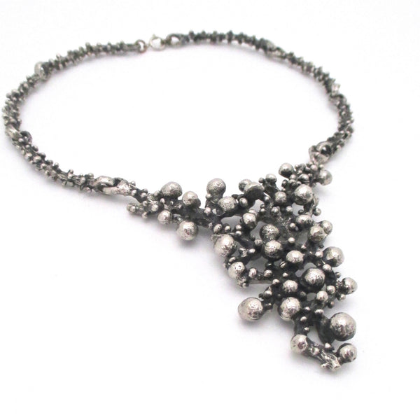 detail Robert Larin Canada vintage brutalist pewter large bib necklace Canadian jewelry design