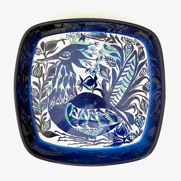 detail Royal Copenhagen Denmark vintage faience ceramic Tenera square bird dish Marianne Johnson 