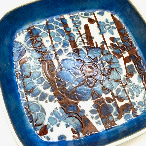 glaze detail Royal Copenhagen Denmark vintage faience ceramic blue Baca dish Johanne Gerber Scandinavian Modernist design