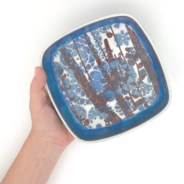 scale Royal Copenhagen Denmark vintage faience ceramic blue Baca dish Johanne Gerber Scandinavian Modernist design