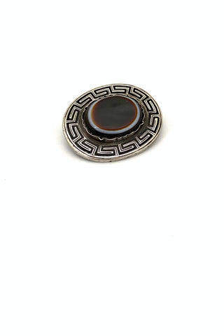 silver, enamel & bulls eye agate brooch ~ Victorian