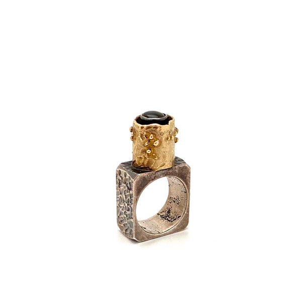 Walter Schluep brutalist ring ~ silver, 18k gold