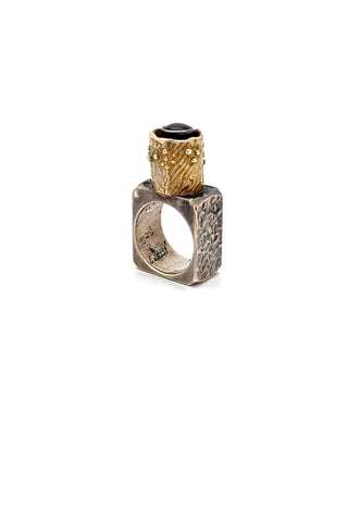 Walter Schluep Canada vintage 18k gold silver black star sapphire brutalist ring Canadian Modernist jewelry design
