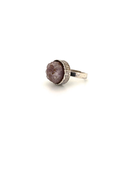 vintage silver amethyst druzy ring Modernist jewelry design