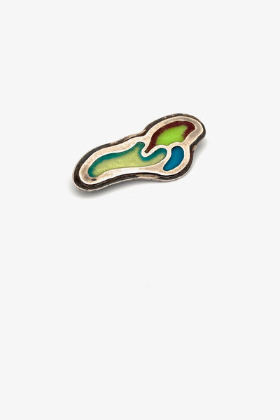 vintage silver and enamel biomorphic brooch studio made Modernist jewelry design