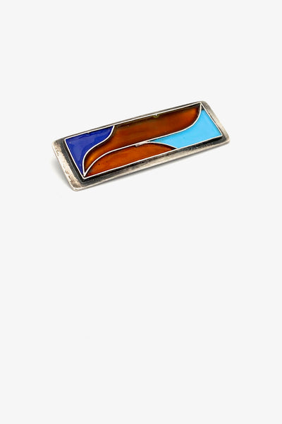 vintage silver and enamel long brooch Modernist jewelry design