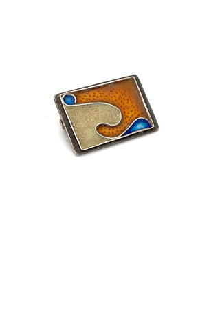 vintage silver and enamel studio made brooch Modernist jewelry design