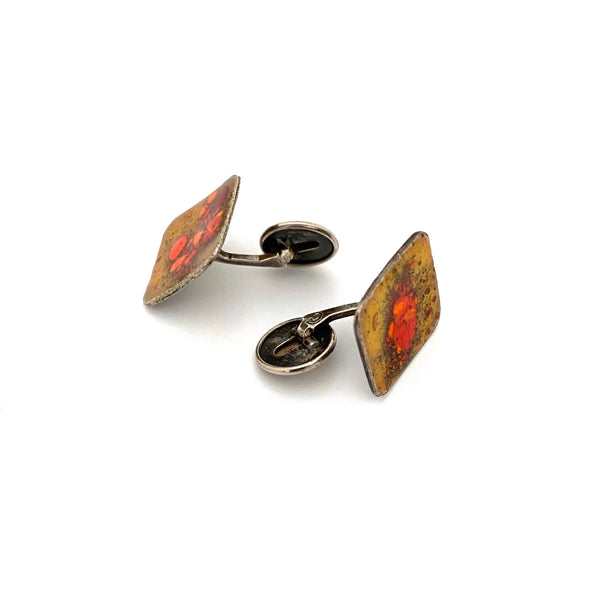 detail vintage silver enamel studio made mid century cufflinks Modernist jewelry design