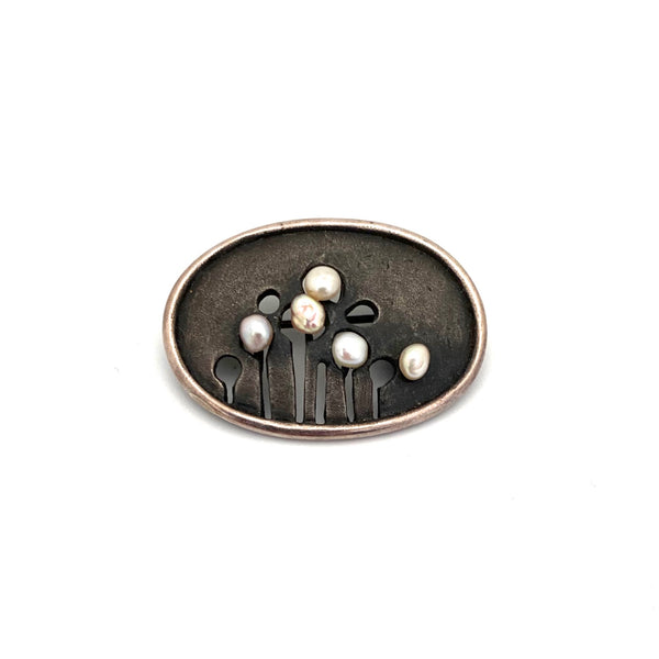 vintage silver & pearl Modernist brooch