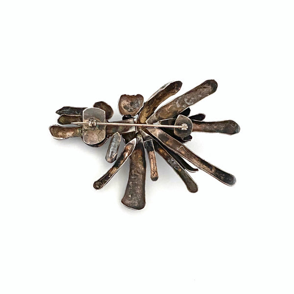 large hand wrought hammered silver abstract brooch