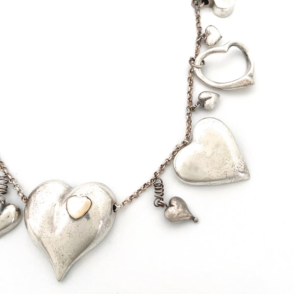 vintage silver hearts charms & pendants necklace ~ 23 hearts