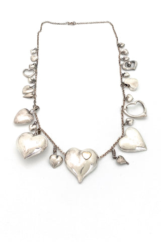 vintage sterling silver 10k gold hearts charms pendants necklace 23 hearts