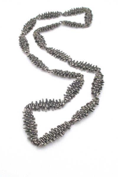 side 2 Guy Vidal Canada vintage brutalist pewter two sided long link chain necklace 1970s