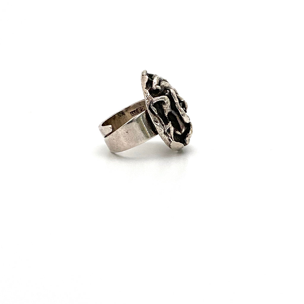 Pentti Sarpaneva brutalist heavy silver ring ~ 1968