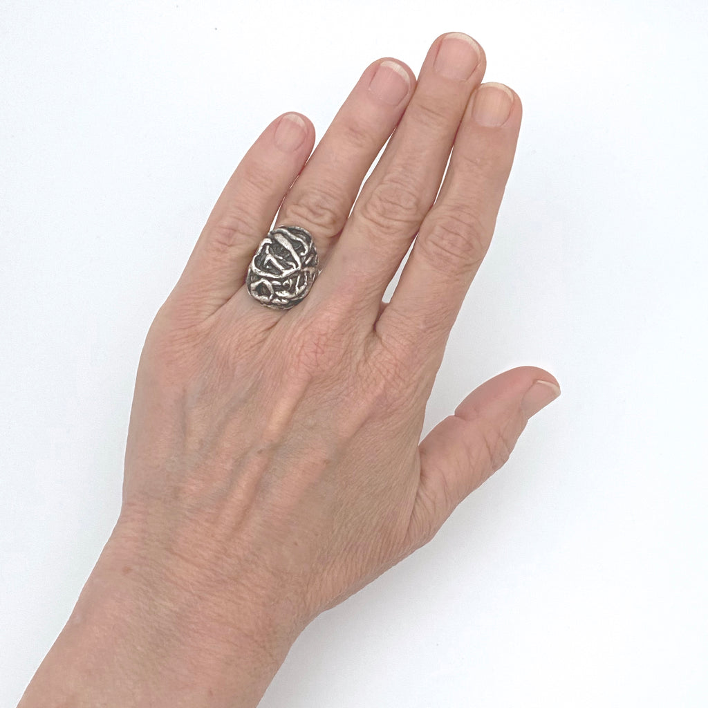 Pentti Sarpaneva brutalist heavy silver ring ~ 1968