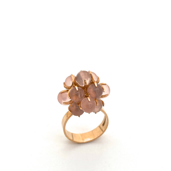 detail Elis Kauppi Kupittaan Kulta Finland vintage gold pink chalcedony cluster ring Scandinavian Modernist jewelry design