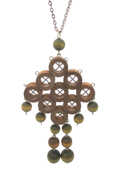 aarikka large green & tan kinetic pendant necklace