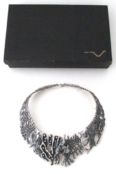 Guy Vidal Canada brutalist pewter large neck piece in original box