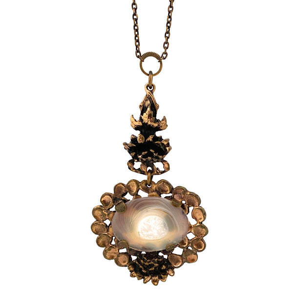 Pentti Sarpaneva large bronze & banded agate pendant necklace ...