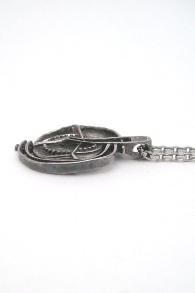 profile Guy Vidal Canada vintage brutalist pewter openwork pendant necklace modernist jewelry