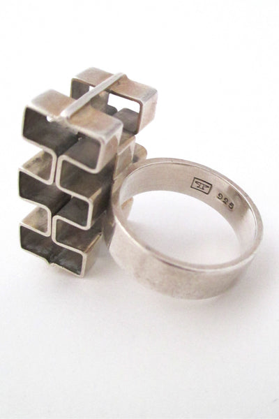 Elis Kauppi Kupittaan Kulta Finland Scandinavian Modernist silver open cubes ring