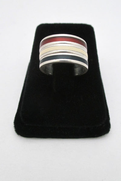 Walter Schluep silver & enamel stacking rings trio